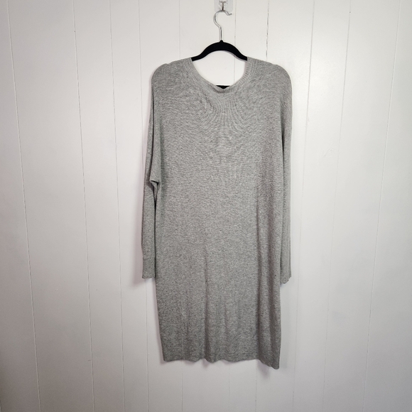 American Eagle Gray Sweater Dress V-Neck Long Sleeve Knit Tunic Size XL Cozy - Picture 3 of 6